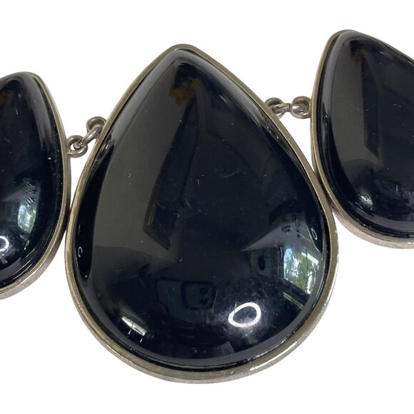 Statement Teardrop Necklace Black Gray Resin Stones On Silver-Tone Chain u - Picture 2 of 6